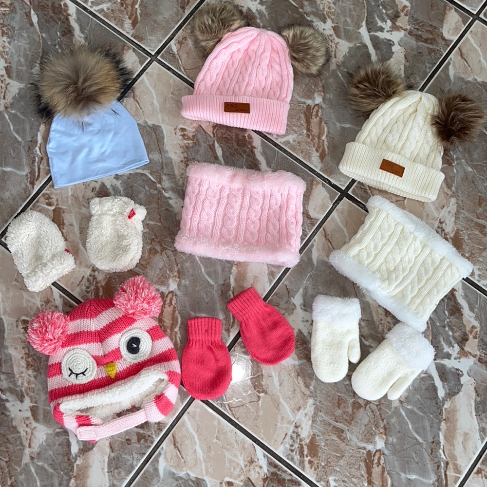 Winter hats, scarf, gloves, mittens bundle